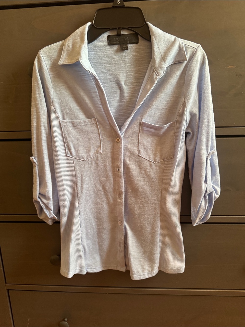 Almost Famous Light Blue Button-Down Shirt with Chest Pockets